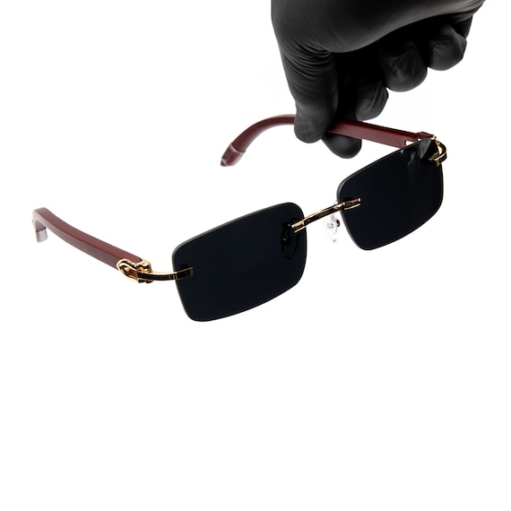 Black Tint Mens Sunglasses Rimless Square Gold Frame Rectangular