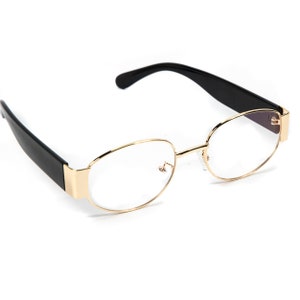 thumbnail image 2 of Men's Vintage Retro Wood Glasses, Gold Frame Oval Clear Lens Eyewear, UV400 2 of 4