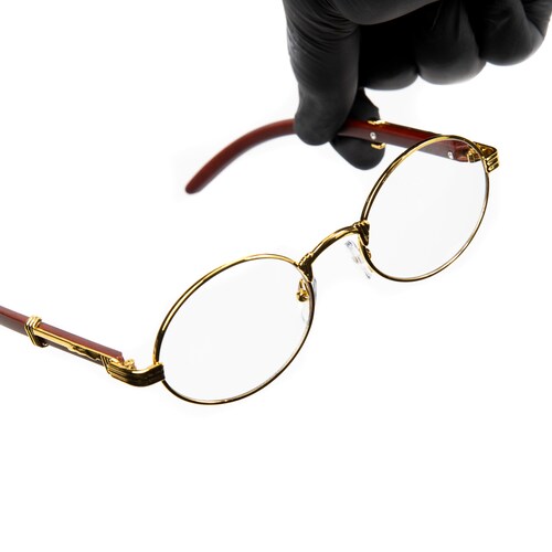 Mens Oval Woodgrain Clear Lens Gold Frame Round Vintage Hip - Etsy