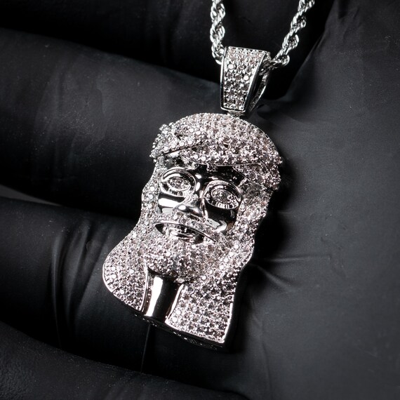 Buy Men s Mini Iced White Gold Micro Hip Hop Jesus Piece Pendant