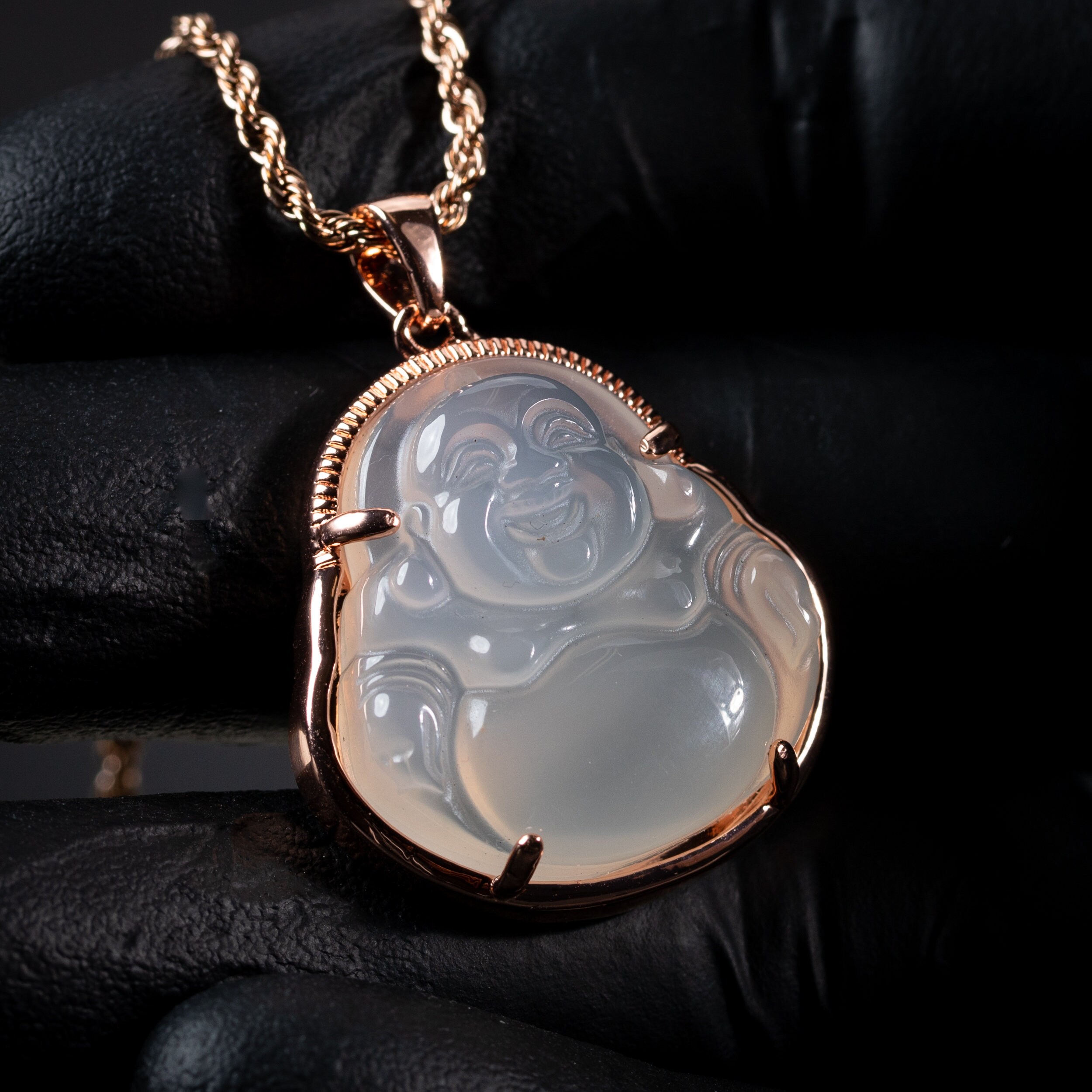 Mens Women s Small Rose Gold Jade Buddha Pendant and Rope Etsy