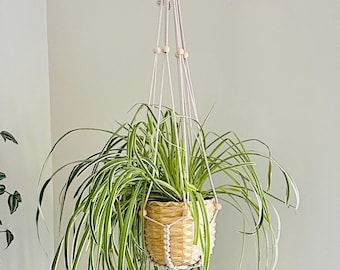 Handmade Macrame Plant Hanger: Boho Hanging Adjustable Planter with Wood Beads, Plant Lovers