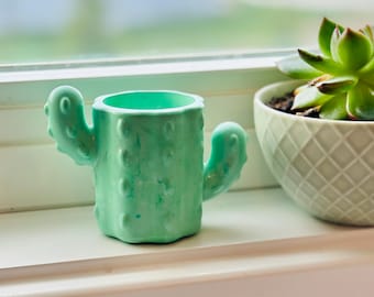 Handmade Resin-Crete Cactus Pot: Pastel Succulent Planter