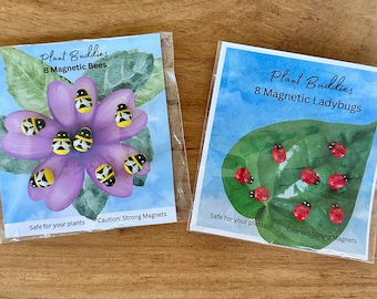 Plant Buddies Magnetic Bees Ladybugs | Set 8 Plant Leaf Decor