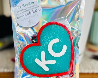 KC Heart Car Freshie | Long-Lasting Turquoise Air Freshener | Rearview Mirror Hanging Scent