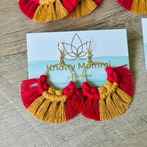 Gold Hoops, Boho, Lightweight, Macreme, Kansas City Chiefs Colors, Earrings