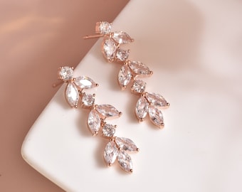 Rose Gold Bridal Earrings, Bridal Vine Earrings, Bridal Stud Earrings
