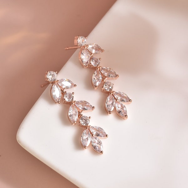 Rose Gold Bridal Earrings, Bridal Vine Earrings, Bridal Stud Earrings, Aesthetic Earrings