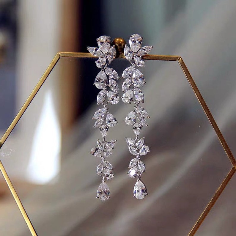 Bridal Vine Earrings Long Bridal Earrings Wedding Earrings Etsy