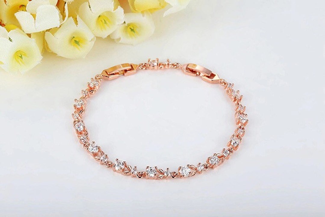 Bridal Bracelet Rose Gold Bridal Bracelet Crystal Crystal - Etsy