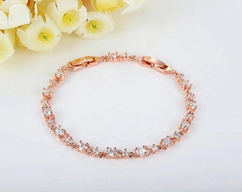 Bridal Bracelet Rose Gold, Bridal Bracelet Crystal, Crystal Wedding Bracelet