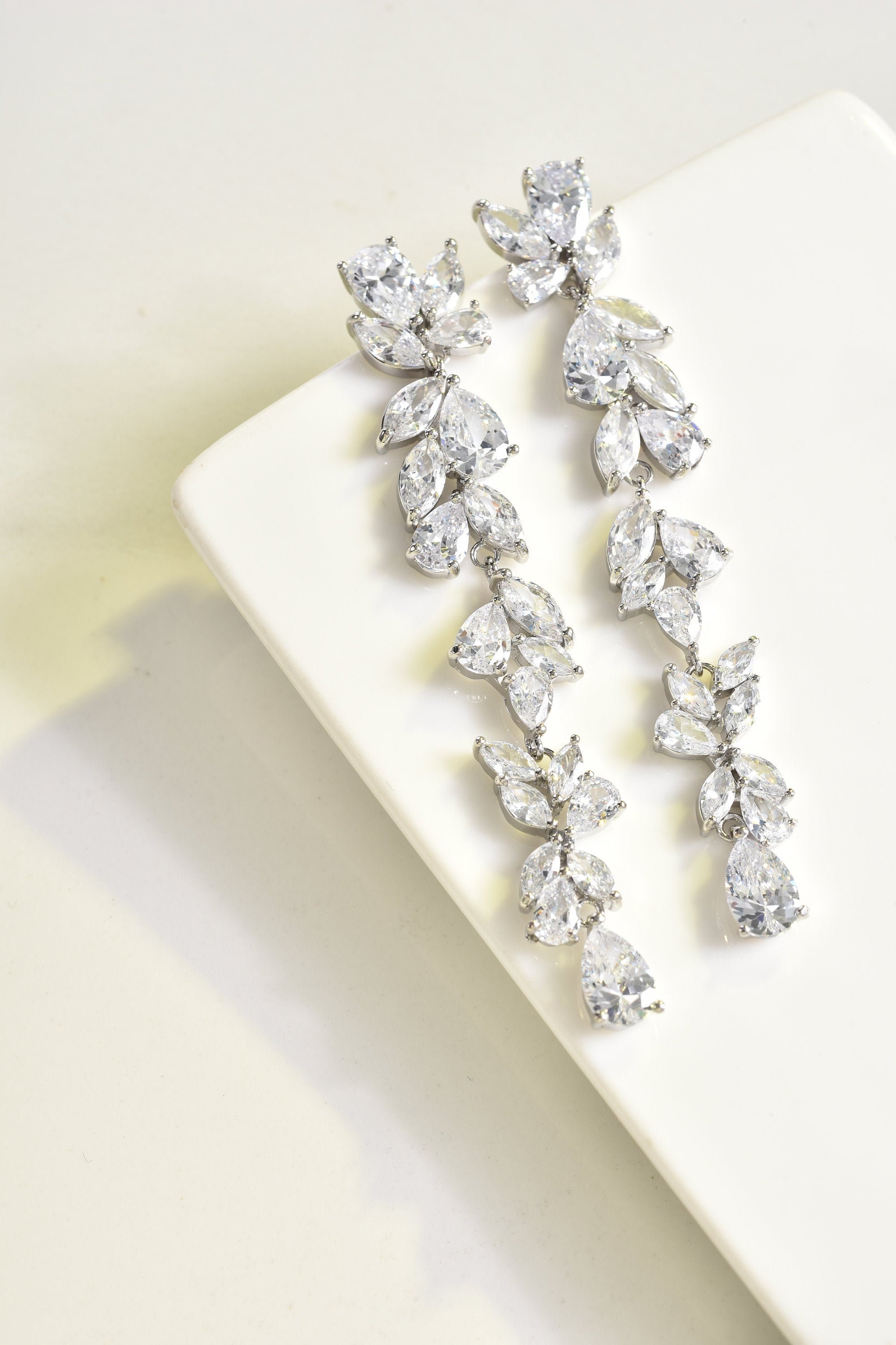 Bridal Vine Earrings Long Bridal Earrings Wedding Earrings Etsy