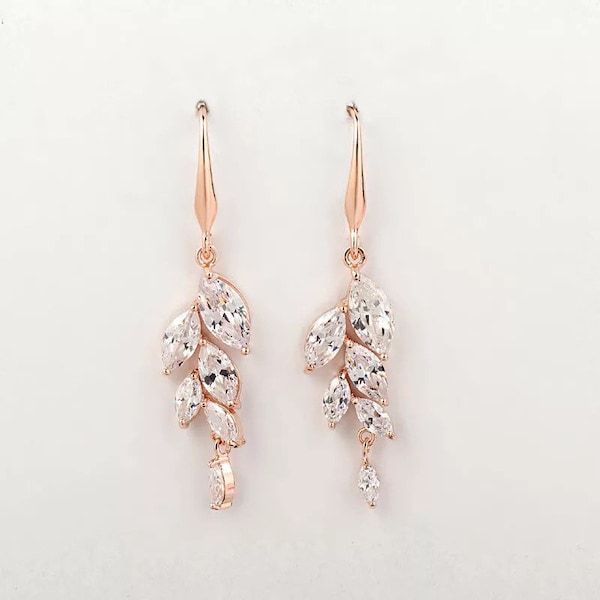 Rose Gold Bridal Earrings Wedding Earrings, Bridal Vine Earrings, Rose Gold Bridesmaid Earrings