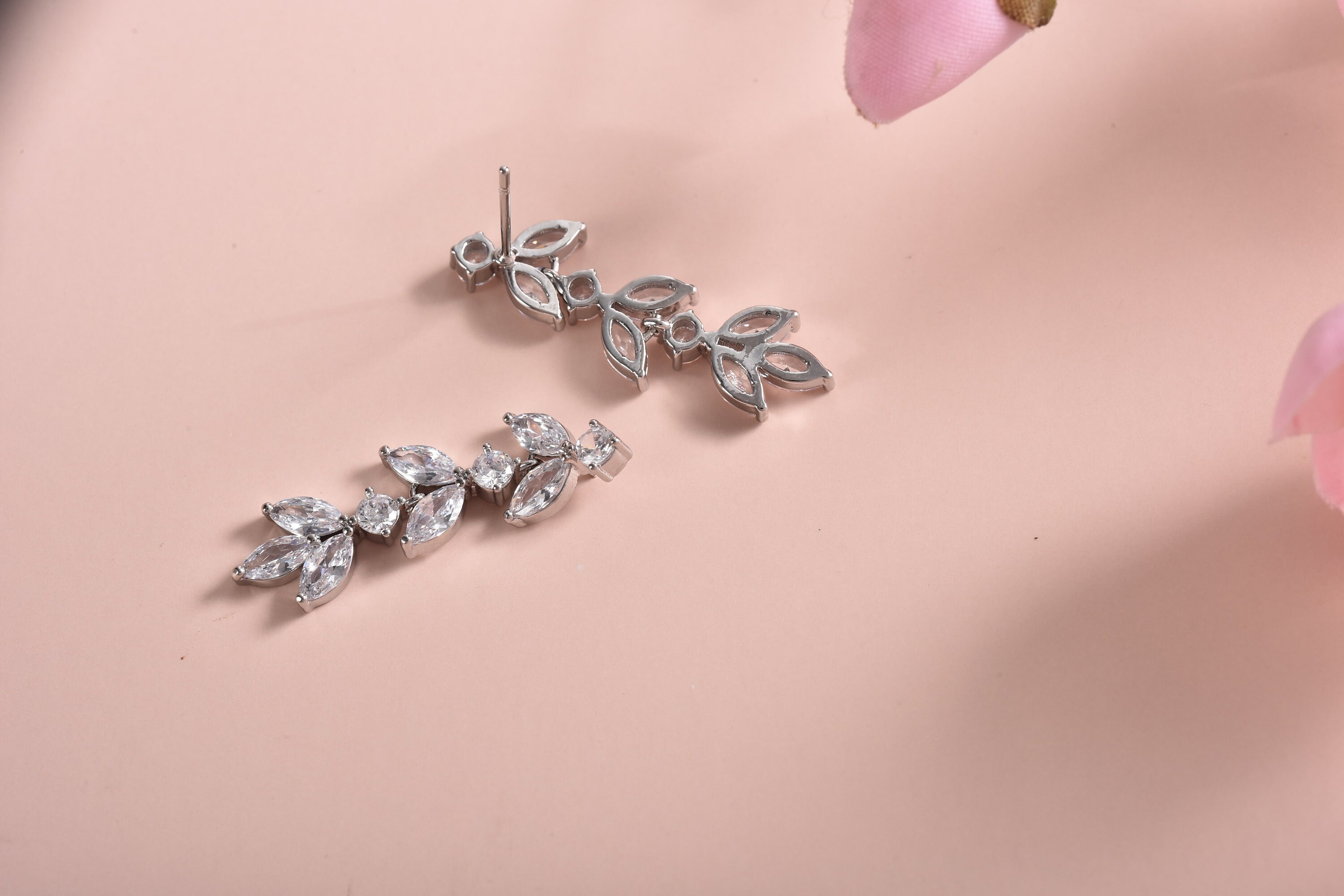 Rose Gold Bridal Earrings Bridal Vine Earrings Bridal Stud Etsy