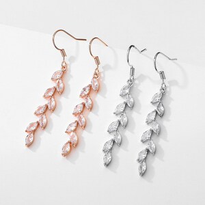 Long Bridal Earrings, Rose Gold Bridal Earrings, Chandelier Bridal Earrings