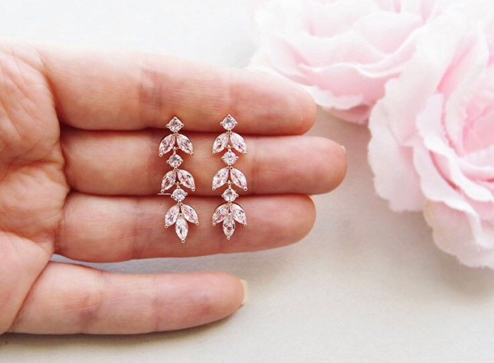 Rose Gold Bridal Earrings Bridal Vine Earrings Bridal Stud Etsy