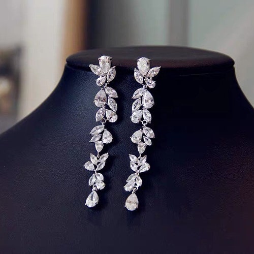 Bridal Vine Earrings Long Bridal Earrings Wedding Earrings Etsy