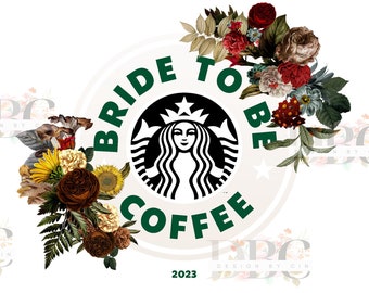 16 oz Libbey Glass Can UVDTF Wrap. Bride To Be Starbucks Inspired. White/ Off White with brown fall flower bouquet. Digital Download.