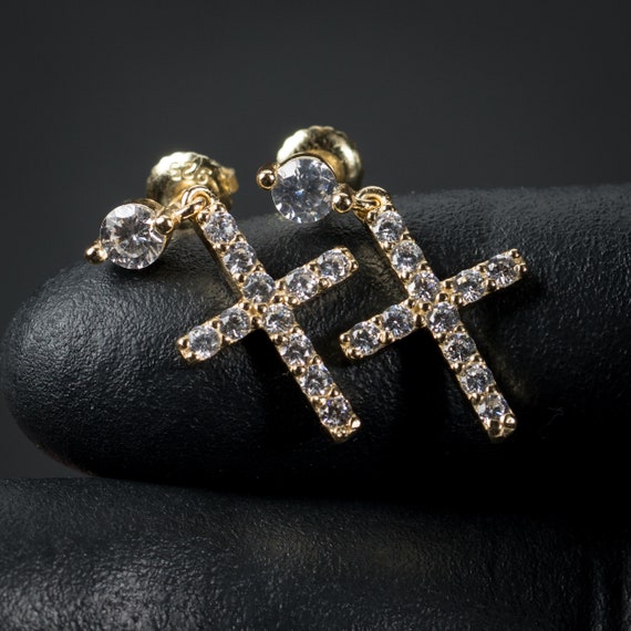 Round Stud Gold Cross Dangle Screw 