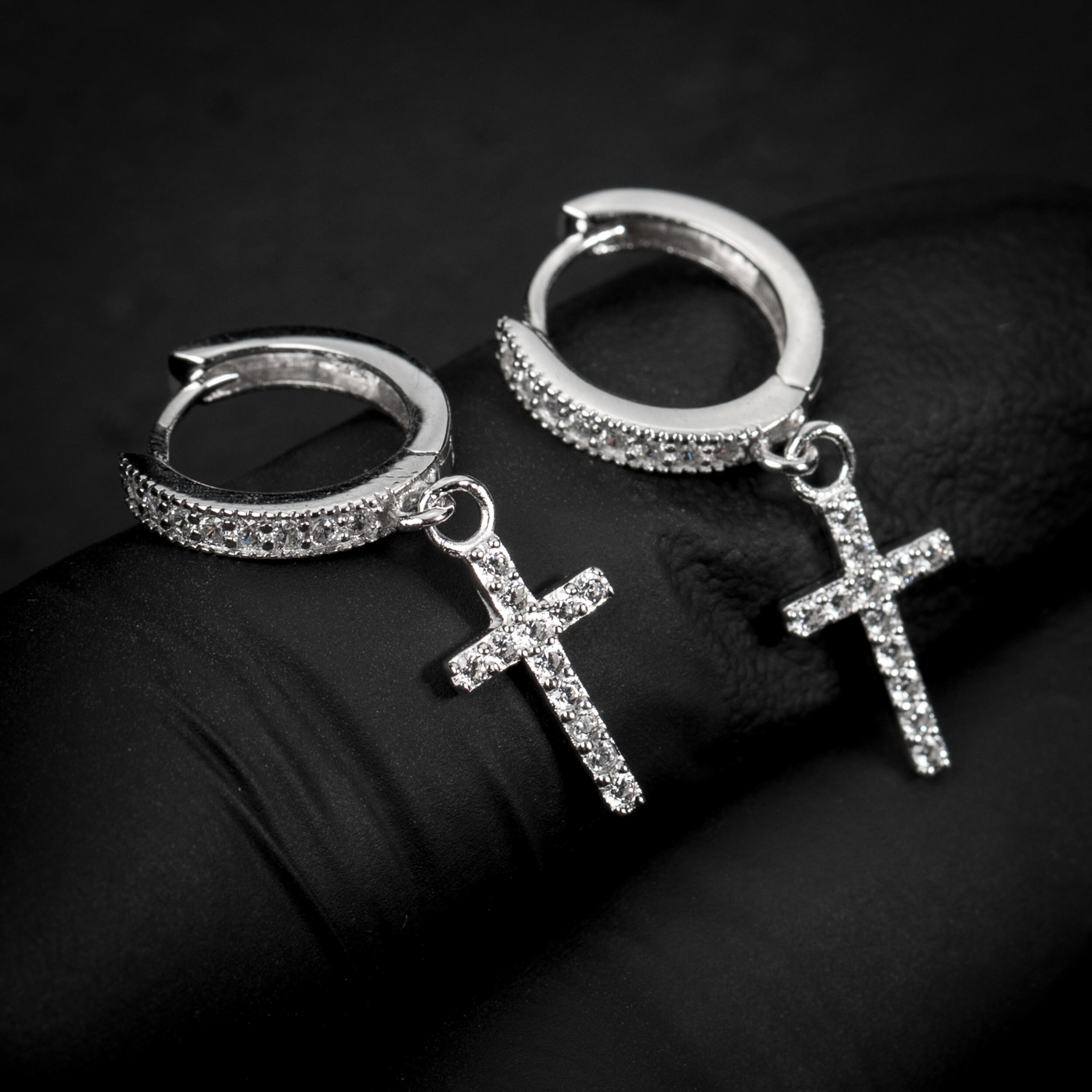 Mens Sterling Silver Iced Cz Dangle 