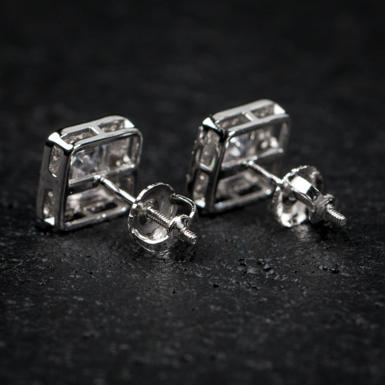 Mens Square Sterling Silver Iced Emerald Cut Hip Hop Earrings | Etsy