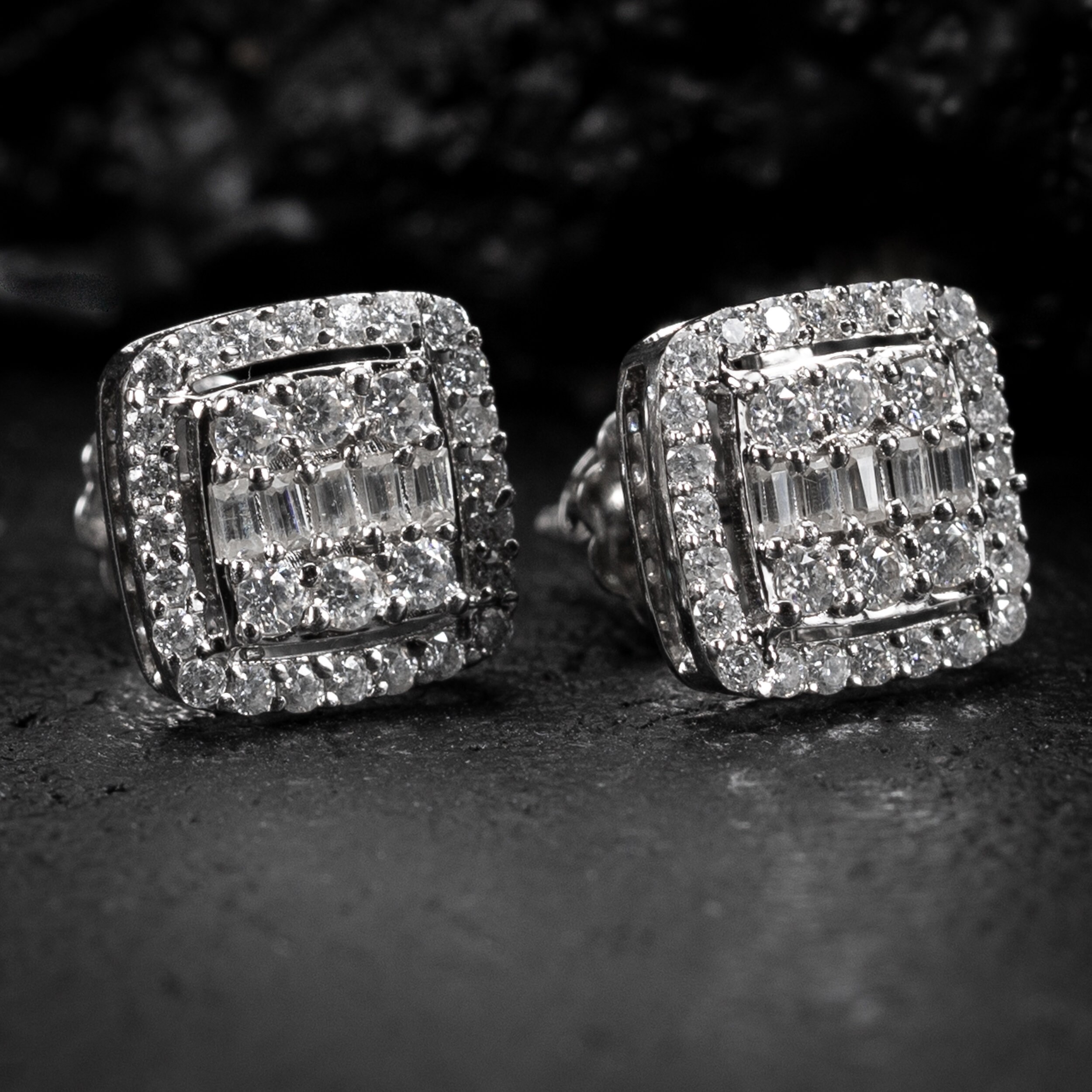Moissanite Iced Out Square Princess Cut Screwback Earrings Solid