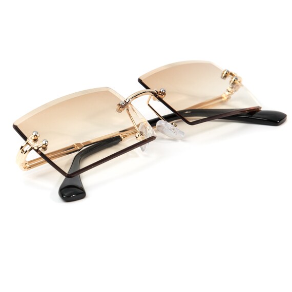 brown rimless sunglasses
