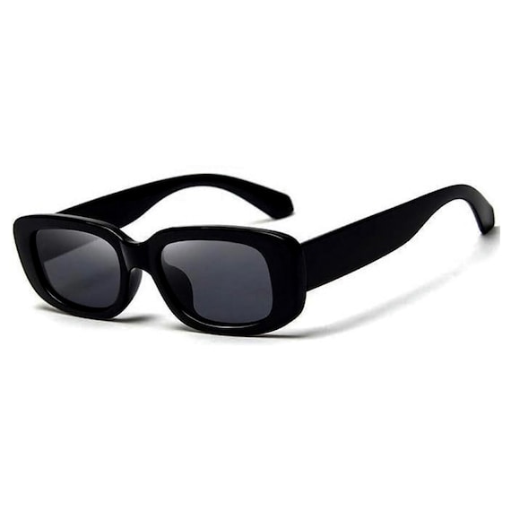 Dark Sunglasses for Men Women Black Trendy Retro Fashion Rectangle