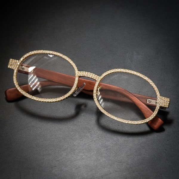 Vintage Retro Rimless Oval Glasses For Men – Gold Frame With Clear Tint Polarized Lenses (Hip Hop Style)