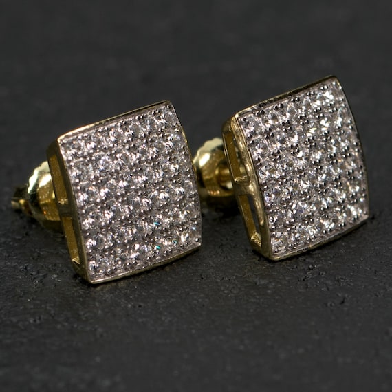 Mens Large 14k Gold Plated Cz Elegant Stud Earrings | Etsy