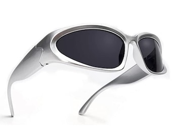 Y2k Futuristic Silver Mirror Sunglasses - Etsy