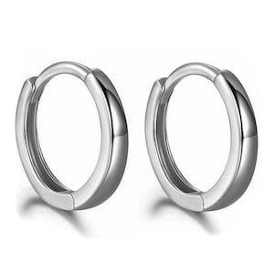 Solid Pure 925 Sterling Silver Small Women And Men White Gold Plated Silver Huggie Hoop Earrings