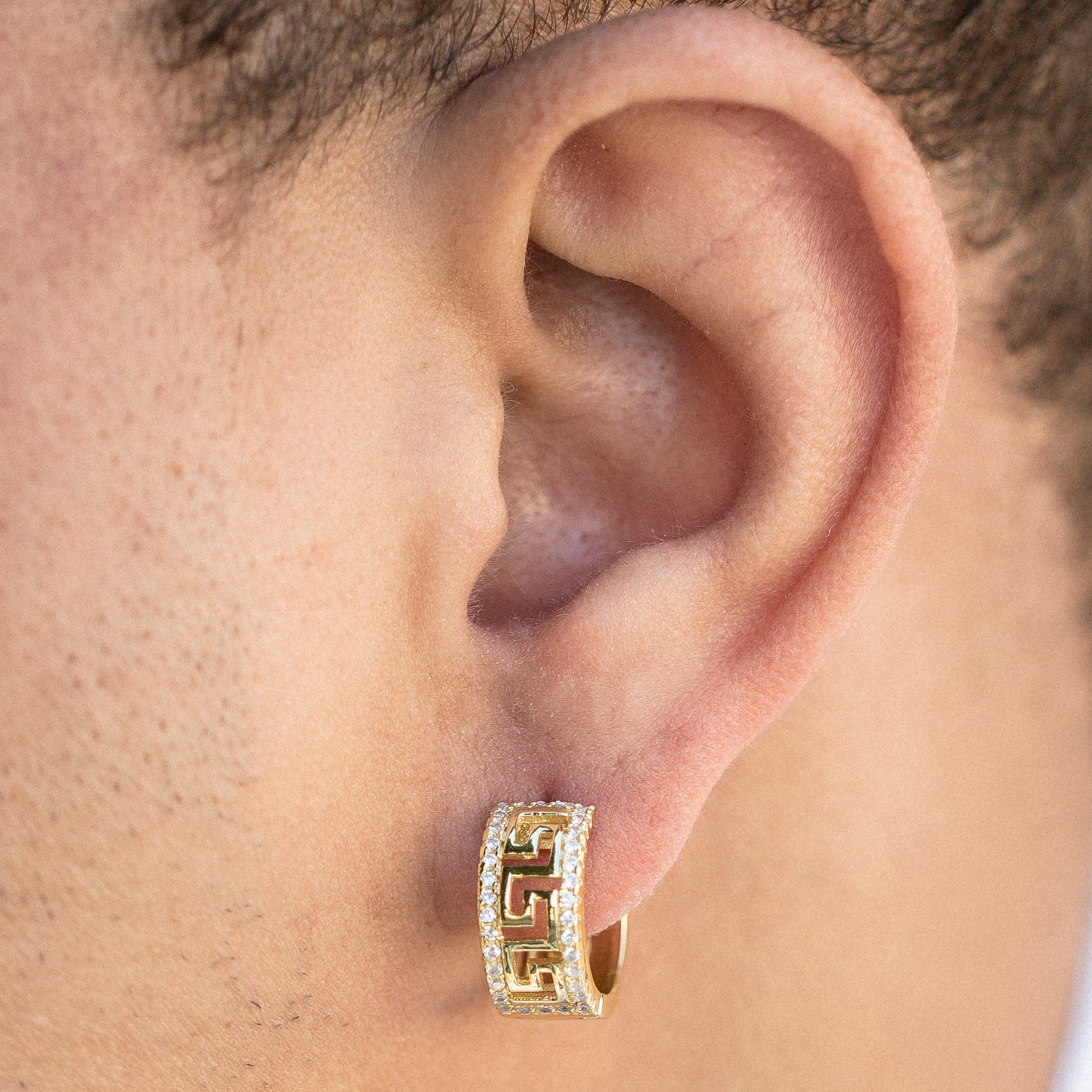 Aretes de aro de oro 14K de llave griega para hombre Etsy España Aretes de aro de oro 14K de llave griega para hombre Etsy España
