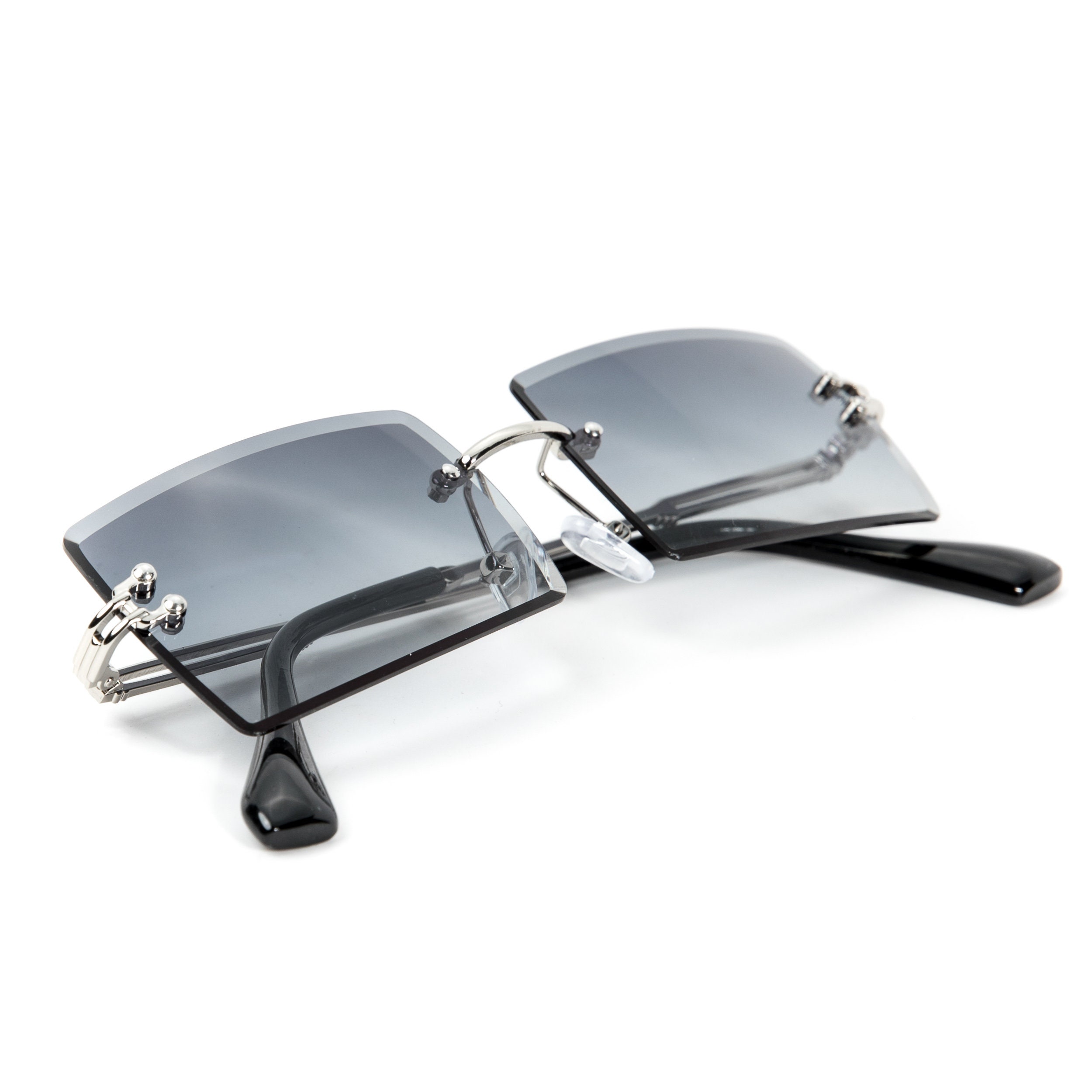 Grey Tint Retro Rectangle Rimless Vintage Mens Fashion Sunglasses