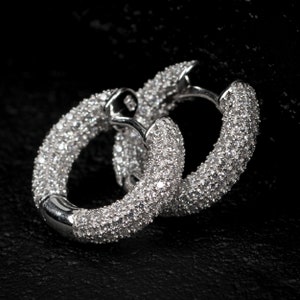 Mens Fully Iced Sterling Silver Honey Comb Set Huggie Hoop Earrings