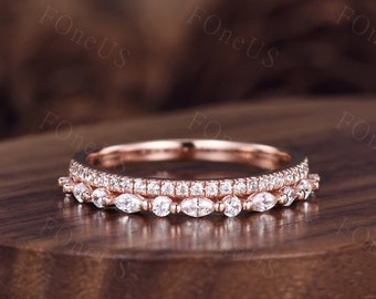 Anello nuziale unico con moissanite, taglio marquise, mezza eternità, anello in oro rosa, vintage, impilabile, anello nuziale abbinato, anello di promessa regalo