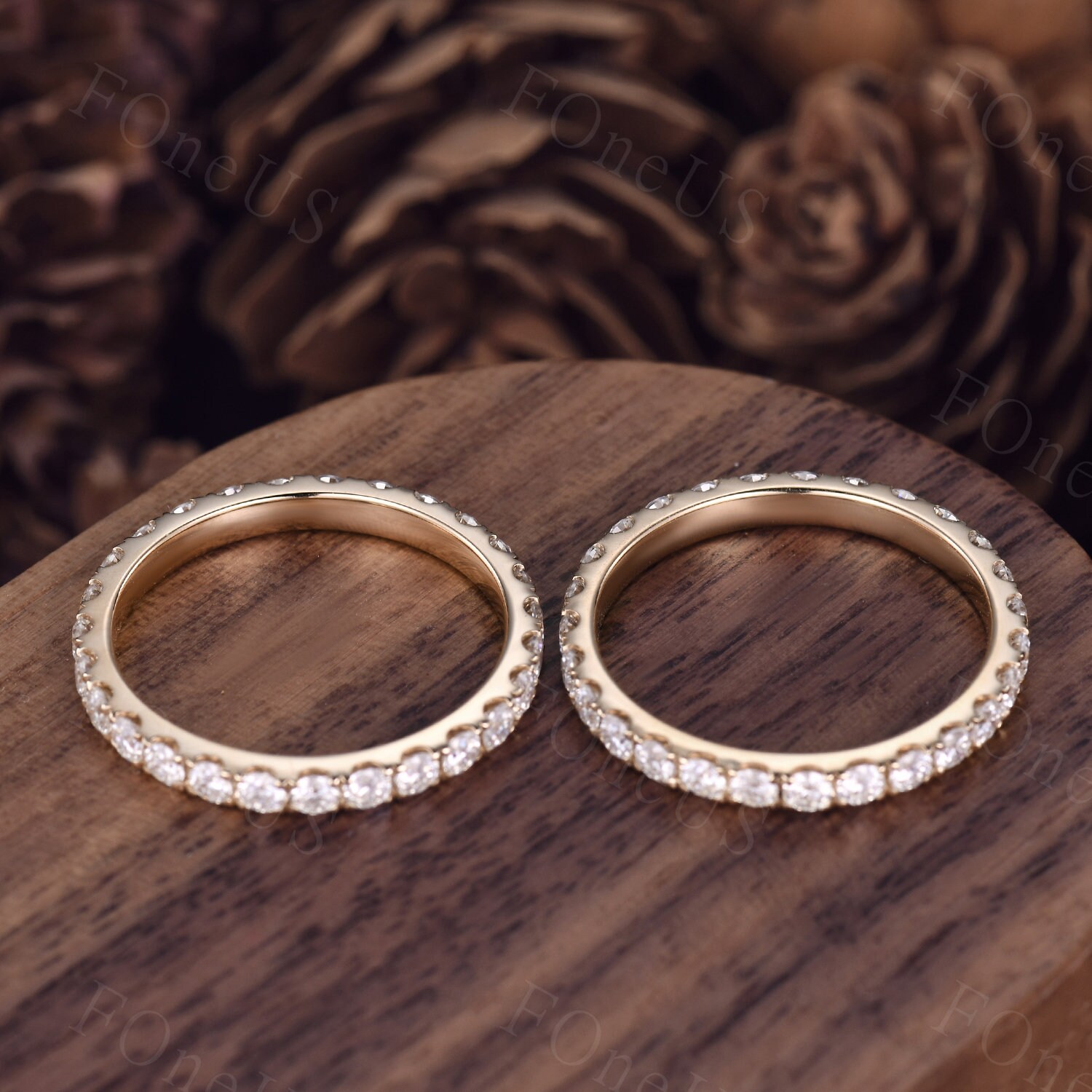 2PCS Eternity Moissanite Wedding Ring Set 14K Solid Yellow Gold ...