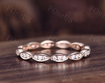 Unieke Moissaniet trouwring vrouwen art deco Eternity band Rose gouden trouwring vintage stapelen bijpassende bruidsring belofte ring