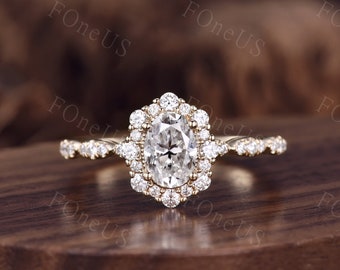 1CT Oval moissanite engagement ring 14k yellow gold moissanite Bridal Ring unique art deco wedding ring for women promise anniversary ring