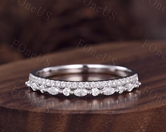 Anello nuziale unico con moissanite, taglio marquise, mezza eternità, in argento sterling, vintage, impilabile, abbinato, anello di promessa, regalo
