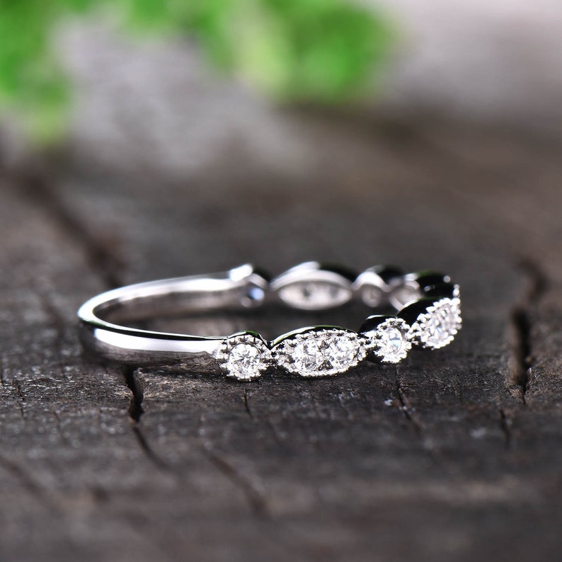 Dainty Moissanite Wedding Band Half Eternity Band White Gold Etsy