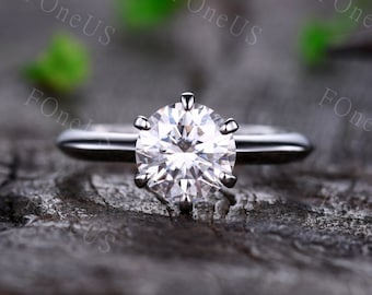 Solitaire 1.25CT Moissanite Engagement Ring Classic Moissanite Ring 7MM Round Moissanite Ring 14K White Gold Ring Promise Bridal Ring