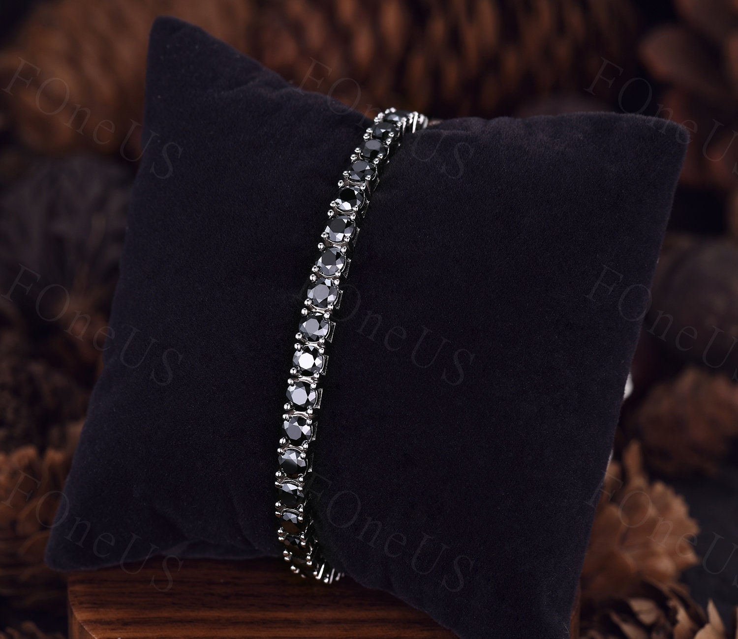 4-5MM Round cut Black Moissanite Tennis Bracelet 925 Sterling Silver VVS Tennis Bracelet for Women Black Gemstone Bracelet Anniversary Gift
