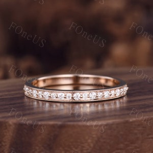 0.23CT Lab Diamond Wedding Band Unique Half Eternity Band in Solid Yellow/Rose/White Gold Diamond Wedding Band Bridal Stacking Matching Band