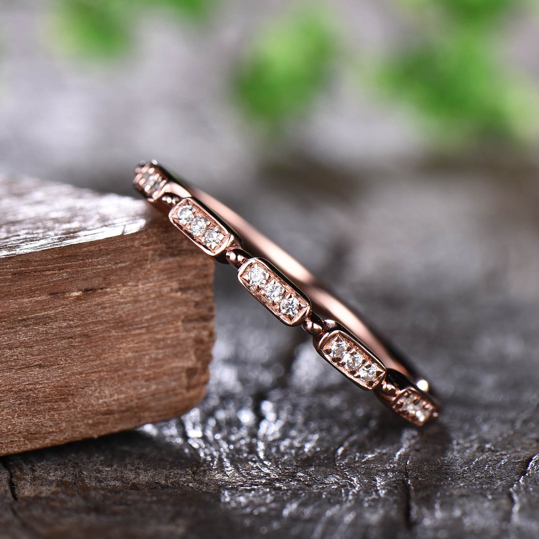 Dainty Moissanite Ring, Half Eternity Moissanite Wedding Band in 14K ...