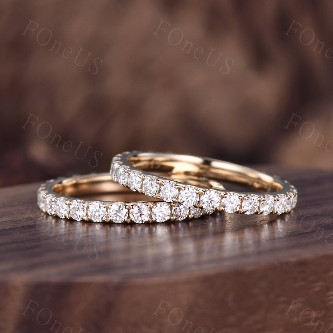 2PCS Eternity Moissanite Wedding Ring Set 14K Solid Yellow Gold ...