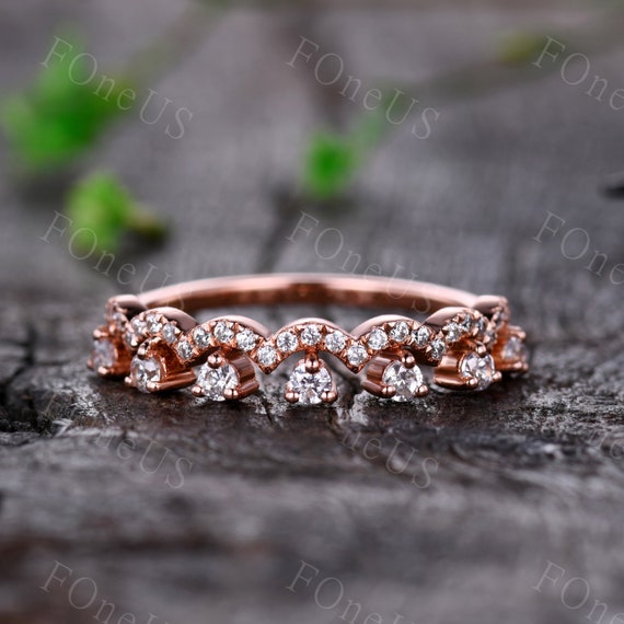 Sterling Silver Half Eternity Band Stackable Rings Moissanite Wedding ...