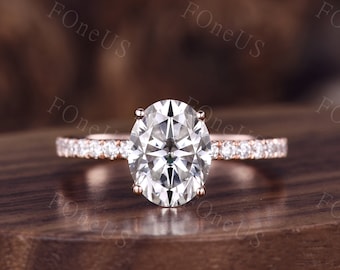 1.5 Carat IGI Certified G/VS1 Oval Cut Lab Created Diamond Engagement Ring, Half Eternity Pave Band, 14K Rose Gold Ring, CVD Diamond Ring