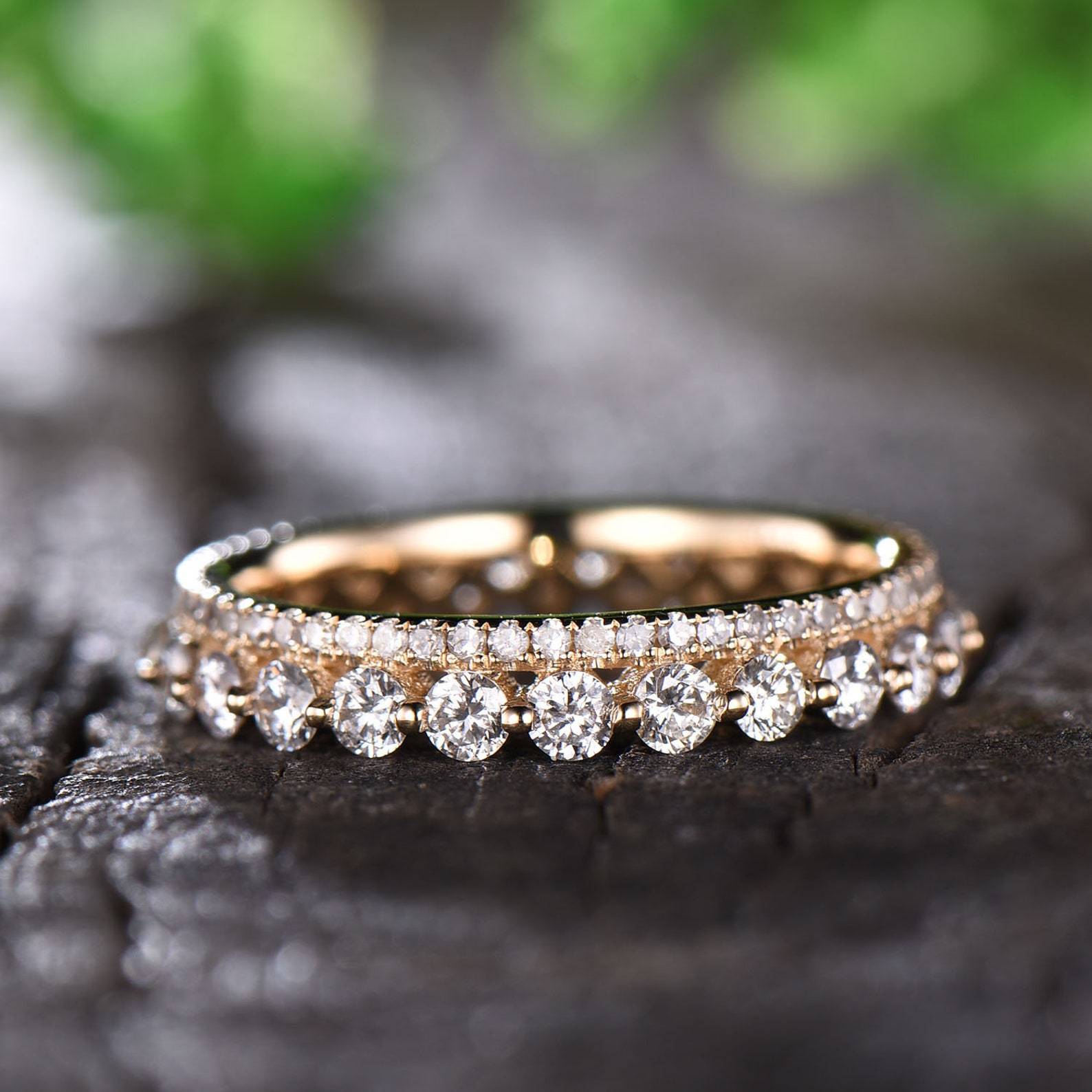 Moissanite Eternity Band Vintage Solid 14K Yellow Gold Stacking Band ...