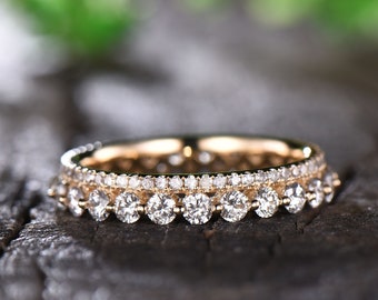 Moissanite Eternity Band - Vintage Solid 14K Yellow Gold Stacking Band - Minimalist Bridal Matching Band - Antique Ring for Women